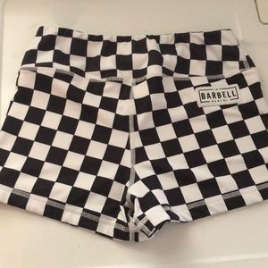 Gently used Barbell Cartel black and white checkered booty shorts size Large!